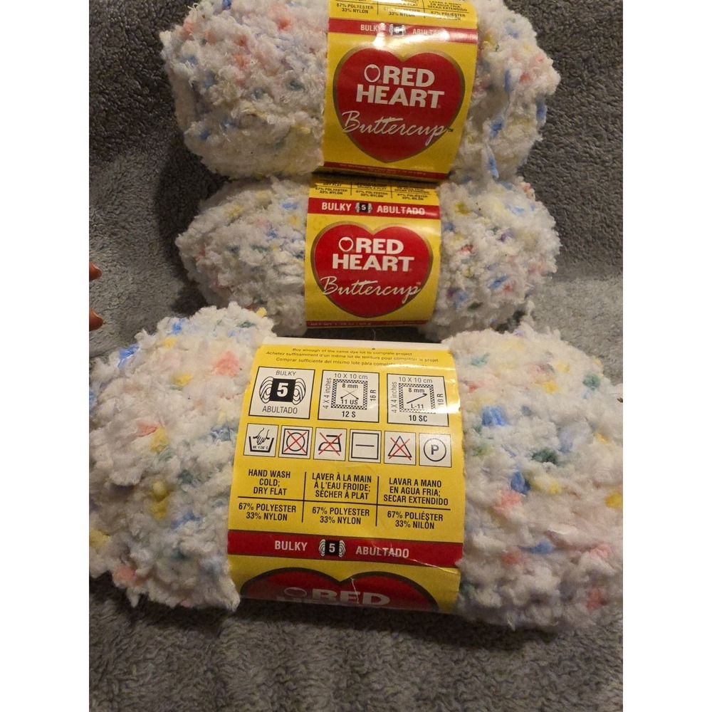 Red Heart BUTTERCUP Yarn‎ WHITE MULTI #4271 Pink Yellow Blue Green 3 Skeins - Picture 2 of 3